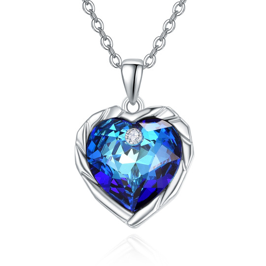 Sterling Silver Circular Shaped & Heart Shaped Heart Crystal Pendant Necklace