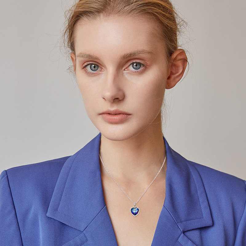 Cristal circular de prata esterlina com colar de pingente de zircão para mulheres-2