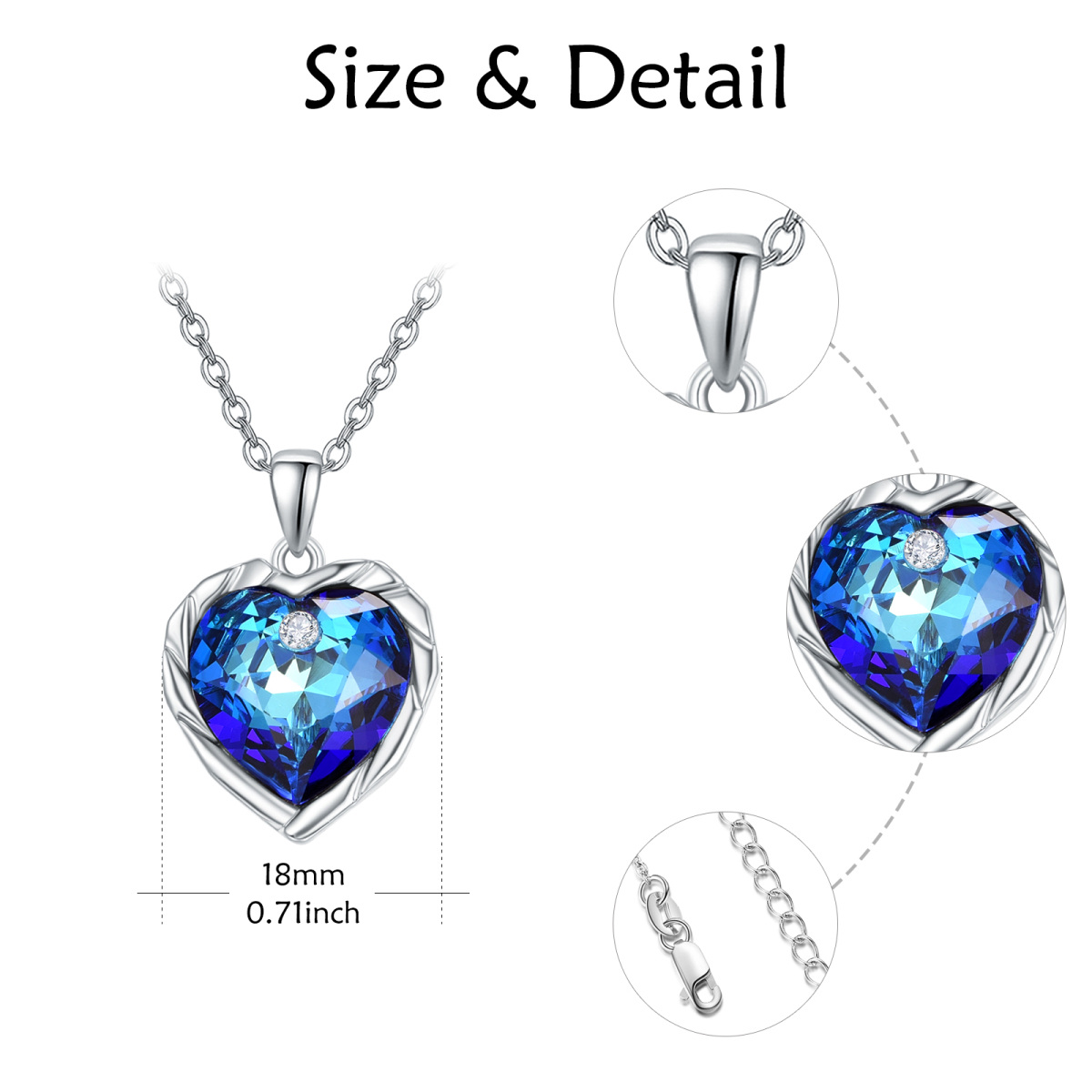 Sterling Silver Circular Shaped & Heart Shaped Heart Crystal Pendant Necklace-6