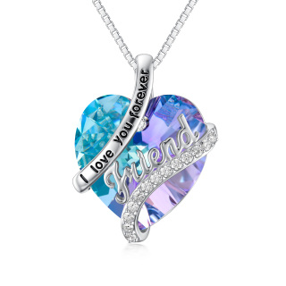 Sterling Silver Heart Crystal Pendant Necklace With Engraved Word For Women-2