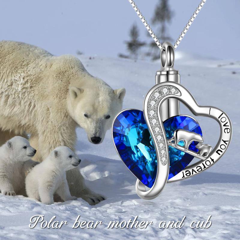 Sterling Silver Heart Crystal Polar Bear Urn Necklace For Ashes With Engraved Word For Women Best Friends-2