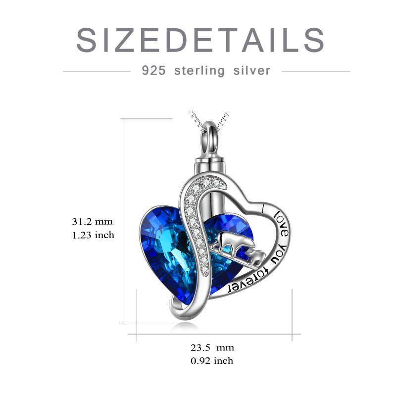 Sterling Silver Circular Shaped & Heart Shaped Crystal & Cubic Zirconia Polar Bear Urn Necklace for Ashes with Engraved Word-4