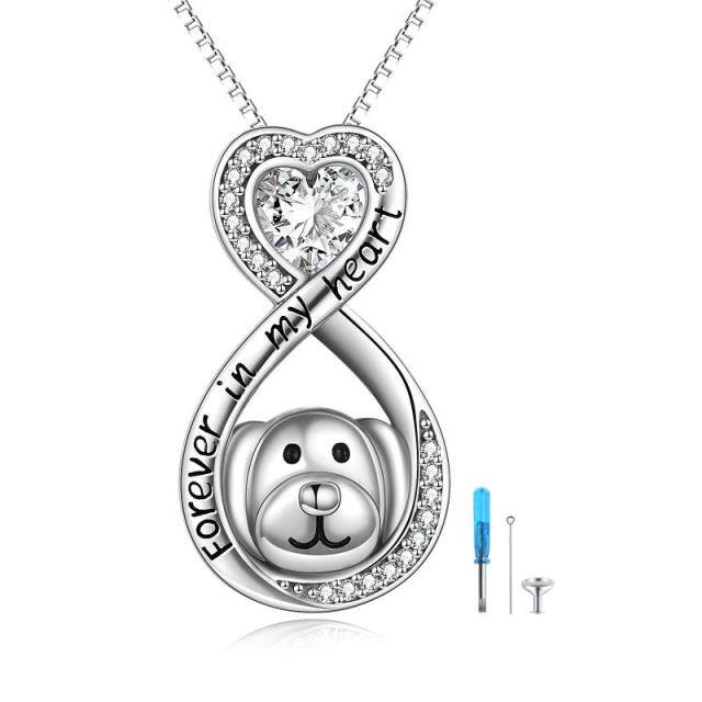 Sterling Silver Circular Shaped & Heart Shaped Cubic Zirconia Dog & Infinity Symbol Urn Necklace for Ashes with Engraved Word-3