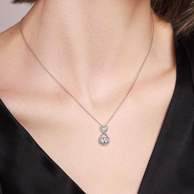 Collar con urna para cenizas con símbolo de infinito y perro de circonita cúbica en forma de corazón de plata de ley-2