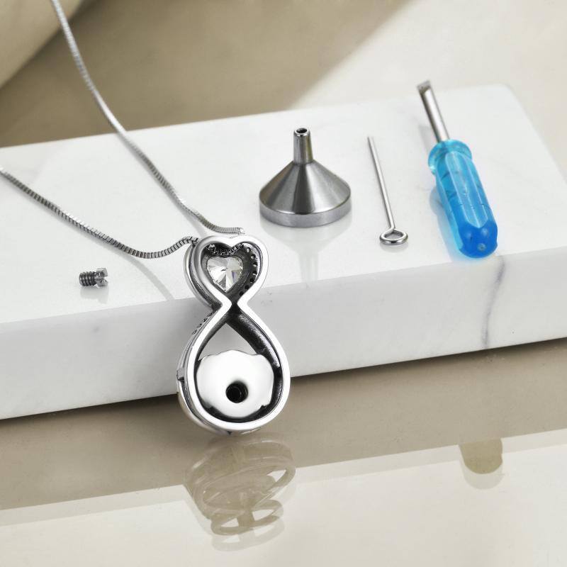 Collier Urne en Argent Sterling Cœur avec Zircone Cubique Chien et Symbole de l'Infini pour Cendres-4