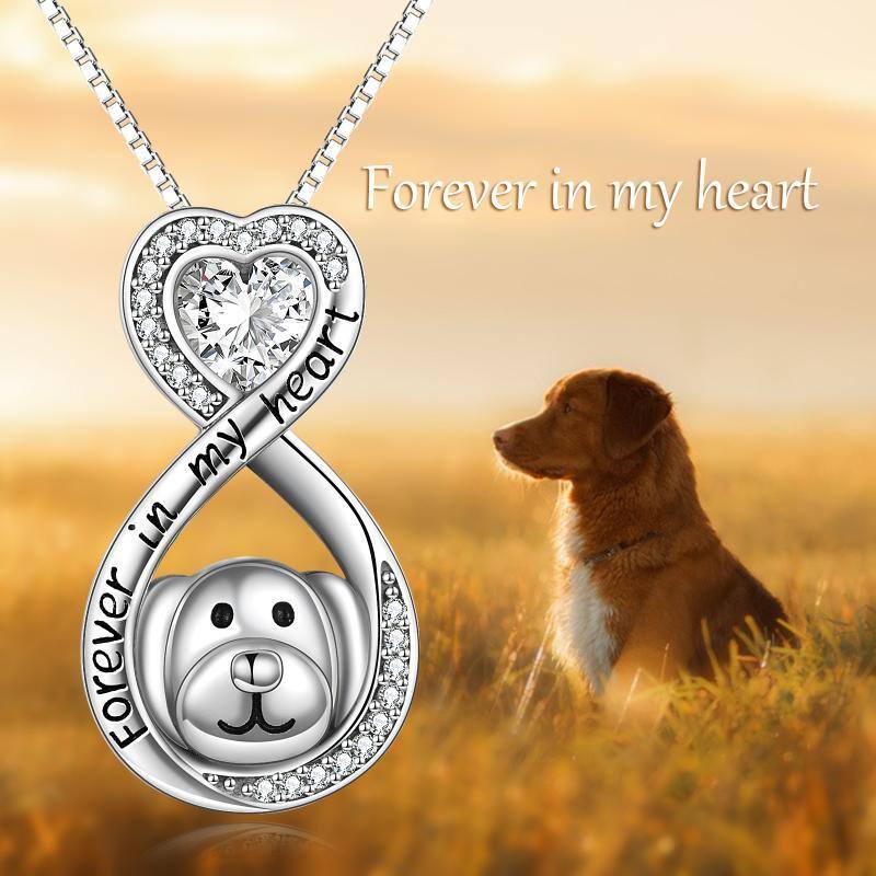 Collar con urna para cenizas con símbolo de infinito y perro de circonita cúbica en forma de corazón de plata de ley-5