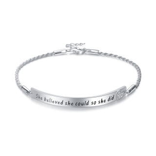 Sterling Silver Circular Shaped Cubic Zirconia Heart Identification Bracelet with Engraved Word-60