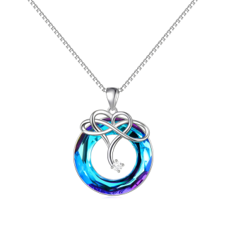 Sterling Silver Circular Shaped Heart & Infinity Symbol Crystal Pendant Necklace-10