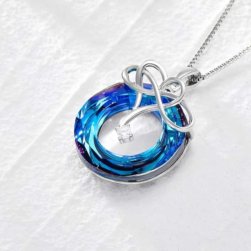 Sterling Silver Circular Shaped Heart & Infinity Symbol Crystal Pendant Necklace-4