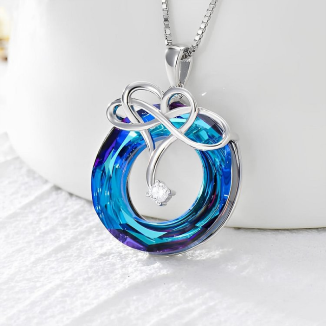 Sterling Silver Circular Shaped Heart & Infinity Symbol Crystal Pendant Necklace-6