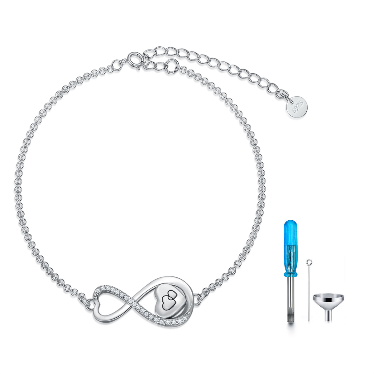 Pulsera de plata de ley con forma circular de circonita cúbica Corazón y símbolo de infini-1