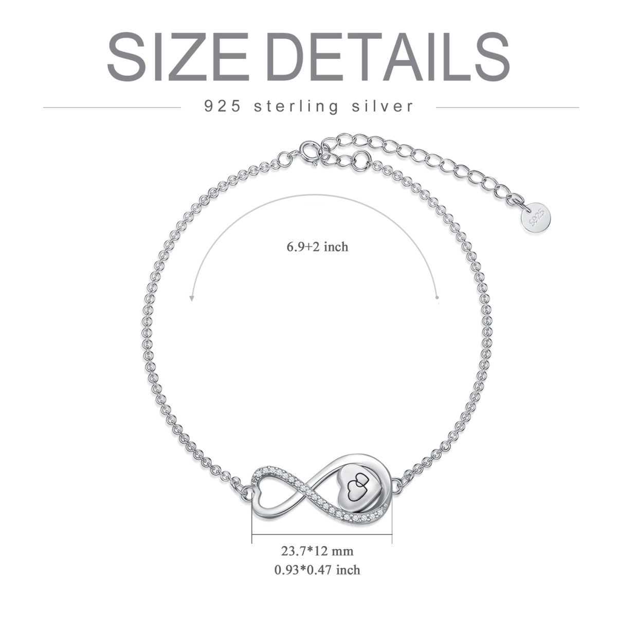 Pulsera de plata de ley con forma circular de circonita cúbica Corazón y símbolo de infini-5