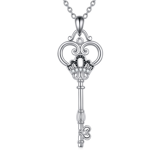 Collier en argent sterling avec pendentif cœur et clé en zircon cubique de forme circulair