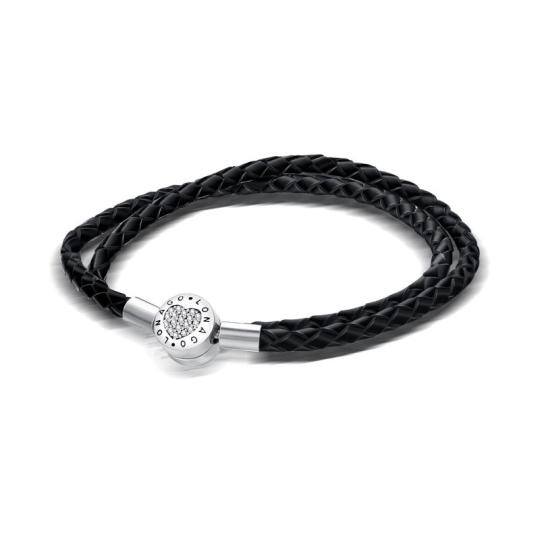 Pulsera de cuentas de metal en forma de corazón circular de plata de ley