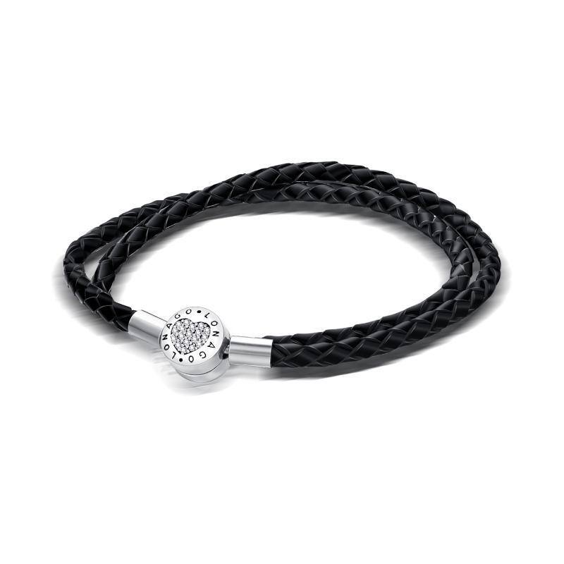 Bracciale in argento sterling con perline di metallo a forma di cuore circolare-1