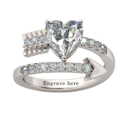 Sterling Silver Heart Moissanite Personalized Engraving Engagement Ring For Women