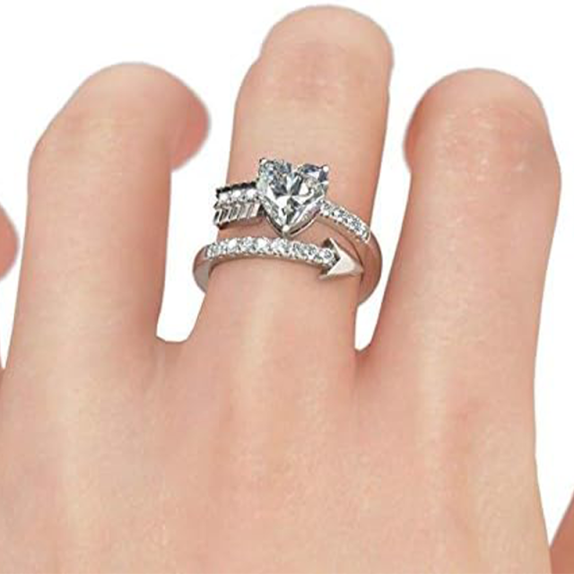 Sterling Silver Heart Moissanite Personalized Engraving Engagement Ring For Women-2