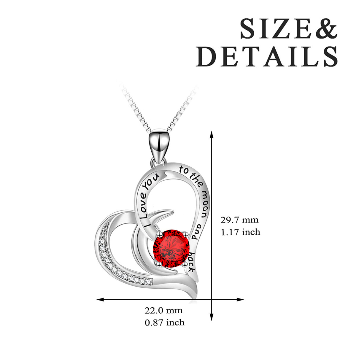 Sterling Silber kreisförmig Cubic Zirkonia Herz & Mond Anhänger Halskette mit eingravierte-4