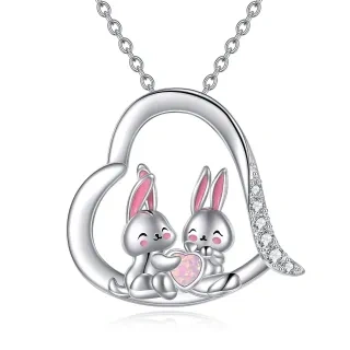 Sterling Silver Heart Cubic Zirconia Opal Rabbit Pendant Necklace For Best Friend-5