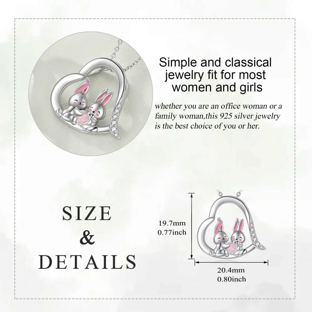 Sterling Silver Heart Cubic Zirconia Opal Rabbit Pendant Necklace For Best Friend-5
