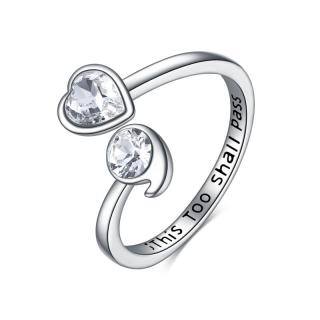 Sterling Silver Round & Heart Cubic Zirconia Open Ring With Engraved Word For Women Best Friends-3