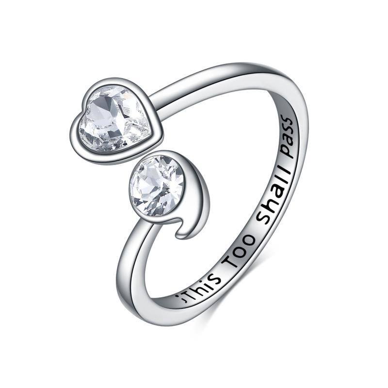Sterling Silver Round & Heart Cubic Zirconia Open Ring With Engraved Word For Women Best Friends-8