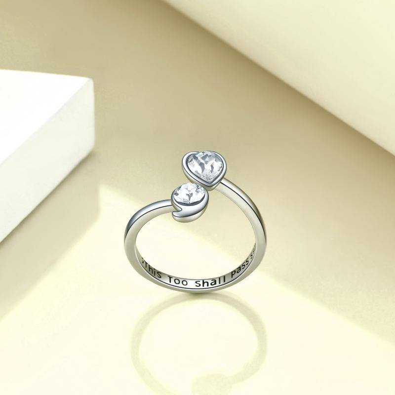 Sterling Silver Round & Heart Cubic Zirconia Open Ring With Engraved Word For Women Best Friends-3