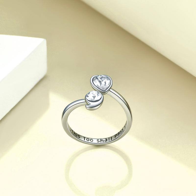 Sterling Silver Circular & Heart Cubic Zirconia Open Ring With Engraved Word For Women Best Friends-3