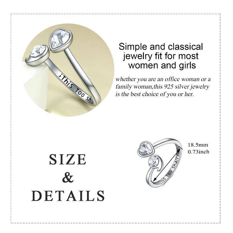 Sterling Silver Round & Heart Cubic Zirconia Open Ring With Engraved Word For Women Best Friends-5