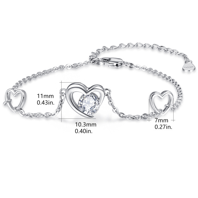 Sterling zilveren cirkelvormige cubic zirkonia hart hanger armband-4