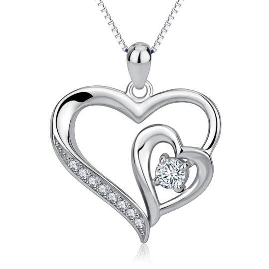 Collier double cœur en argent sterling et zircone cubique pour elle