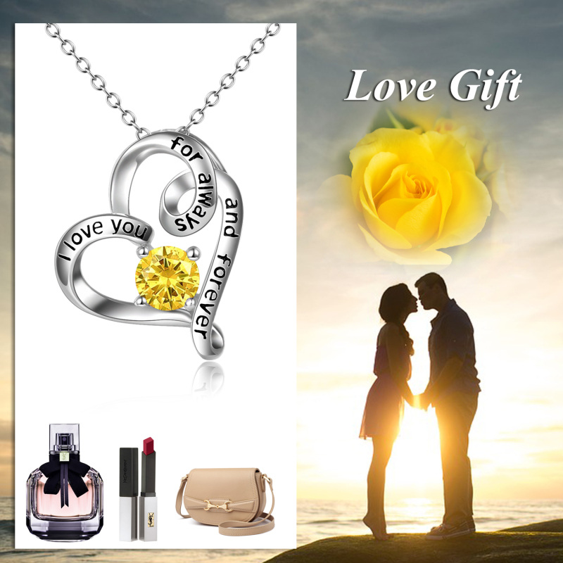 Collier en argent sterling avec cœur gravé en oxyde de zirconium circulaire pour femme-4