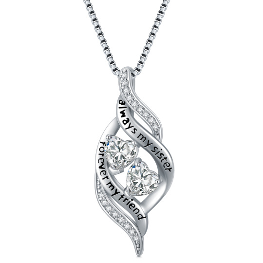 Sterling Silver Circular Cubic Zirconia Heart Pendant Necklace For Women