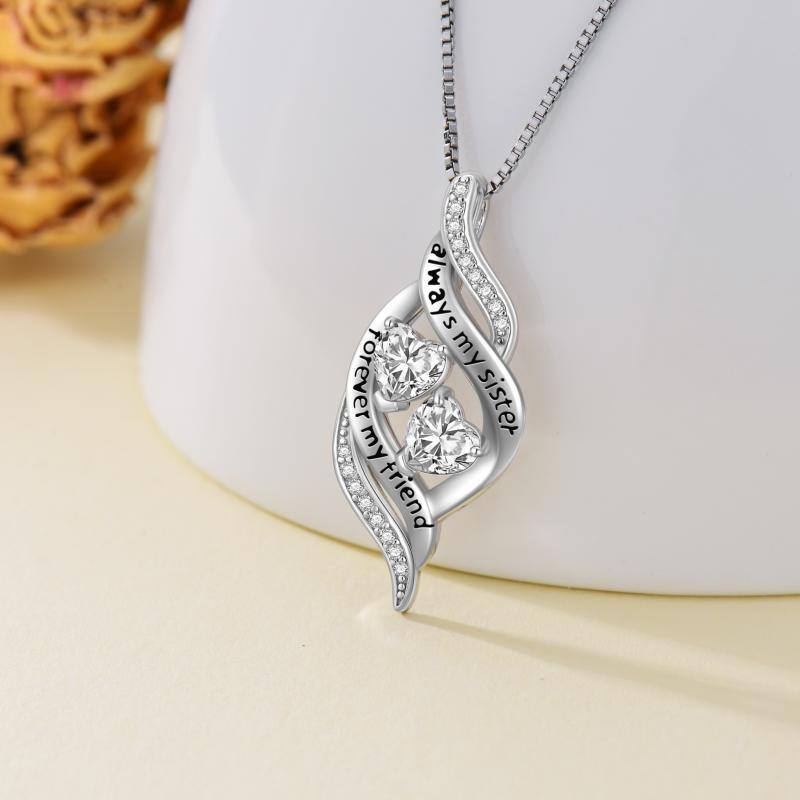 Collana da donna con pendente a cuore circolare in argento sterling con zirconi cubici-3