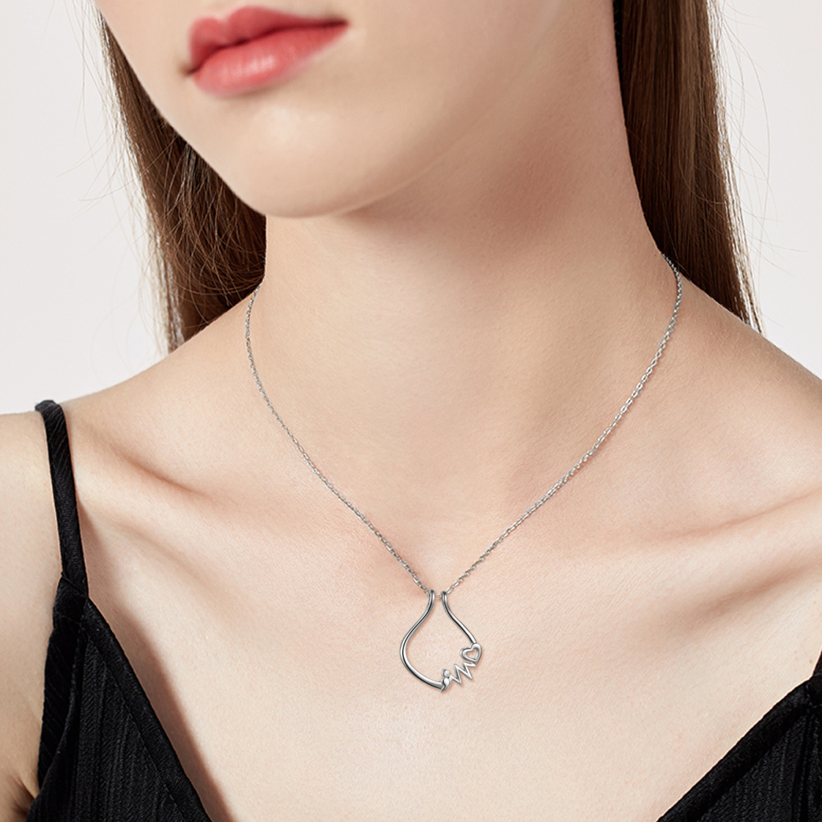 Collana con ciondolo in argento sterling a forma di cuore e porta anelli con zirconia cubica circolare-2