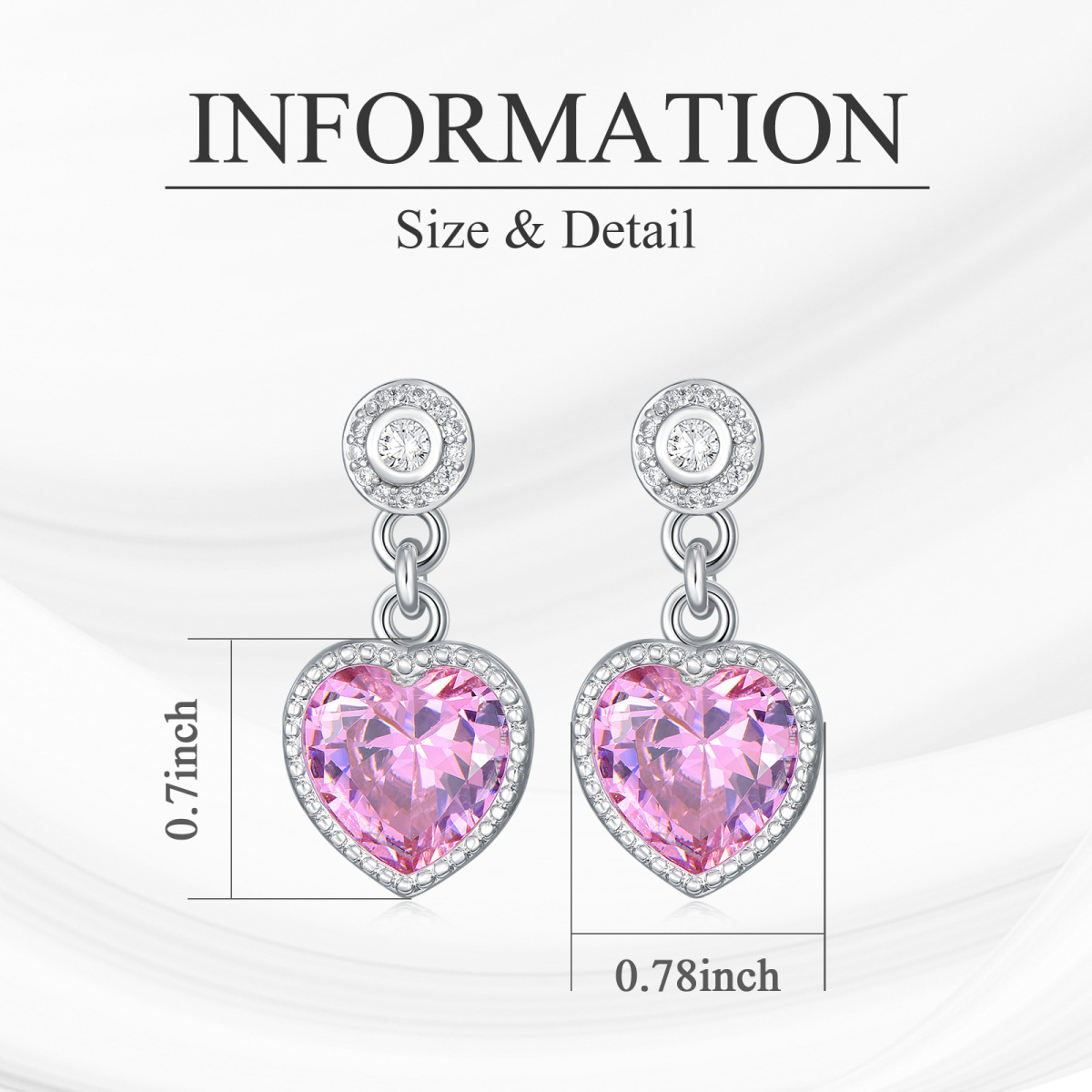 Sterling Silver Circular Shaped & Heart Shaped Cubic Zirconia & Rose Quartz Heart Drop Earrings-4