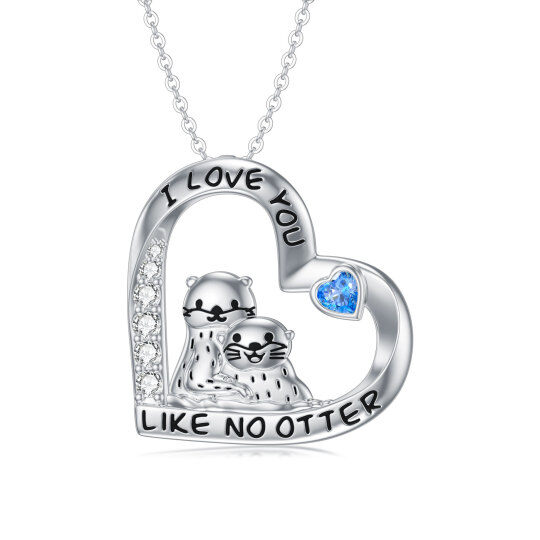 Sterling Silver Heart Cubic Zirconia Sea Otter & Heart Pendant Necklace For Women