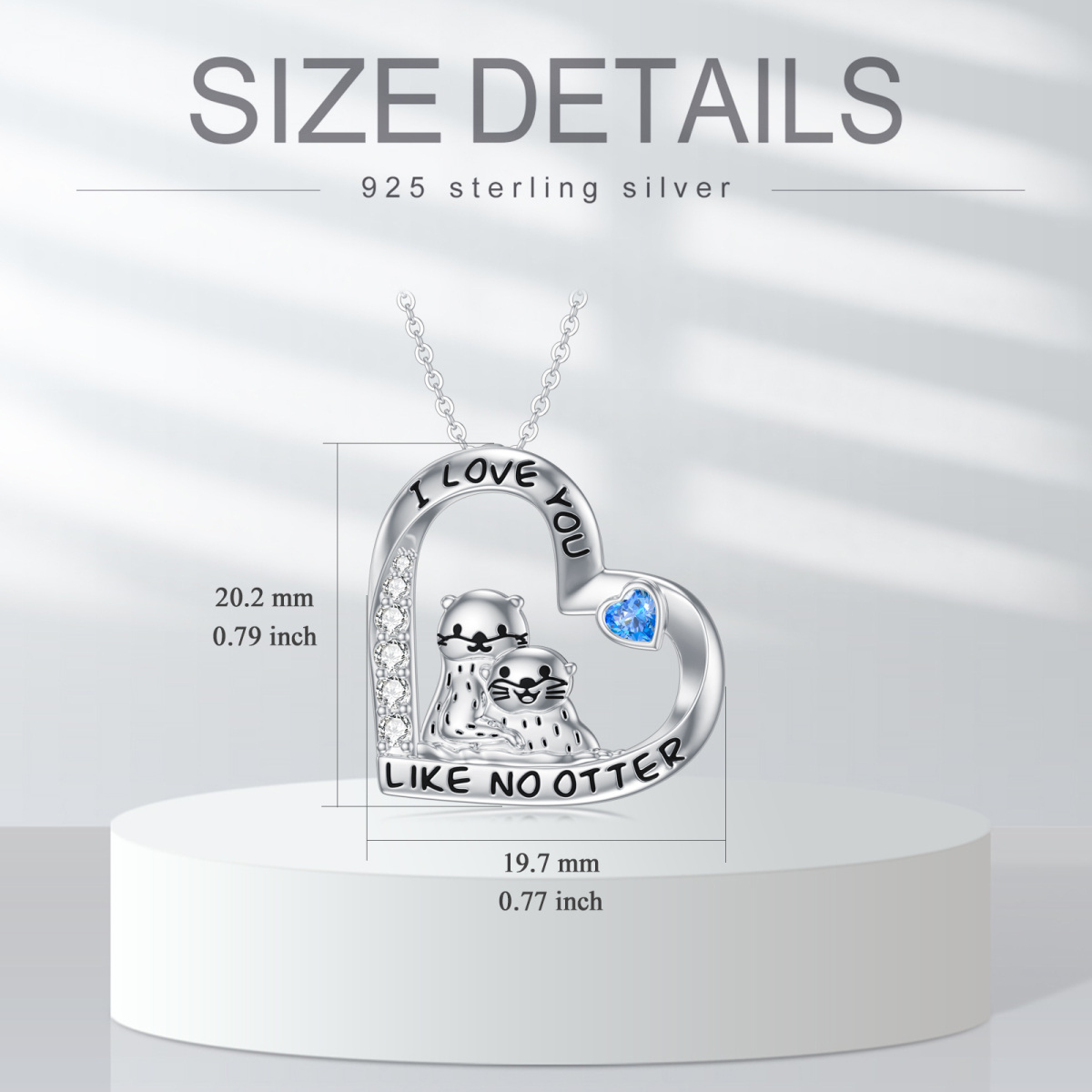 Sterling Silver Heart Cubic Zirconia Sea Otter & Heart Pendant Necklace For Women-6