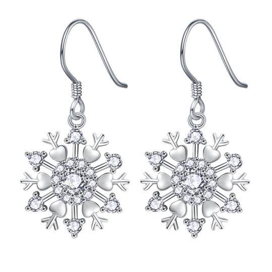 Orecchini a goccia in argento sterling a forma di cerchio e di cuore con fiocco di neve di zirconia cubica