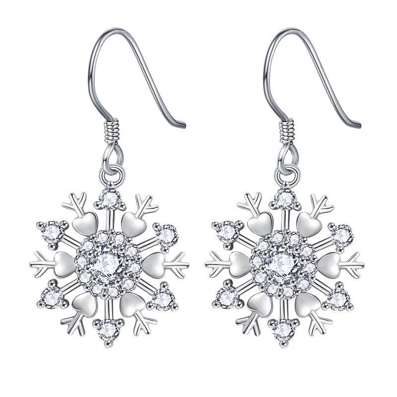 Sterling Silver Circular Cubic Zirconia Heart Snowflake Drop Earrings For Women