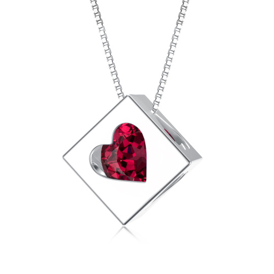 Sterling Silver Circular Shaped Cubic Zirconia Heart & Square Pendant Necklace