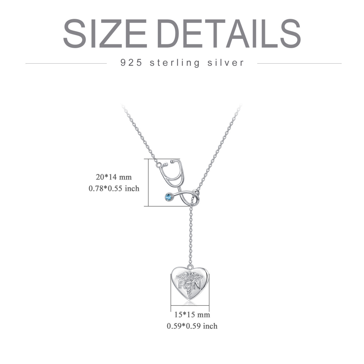 Collana a Y regolabile con cuore e stetoscopio in argento sterling a forma di cerchio con zirconia cubica-6