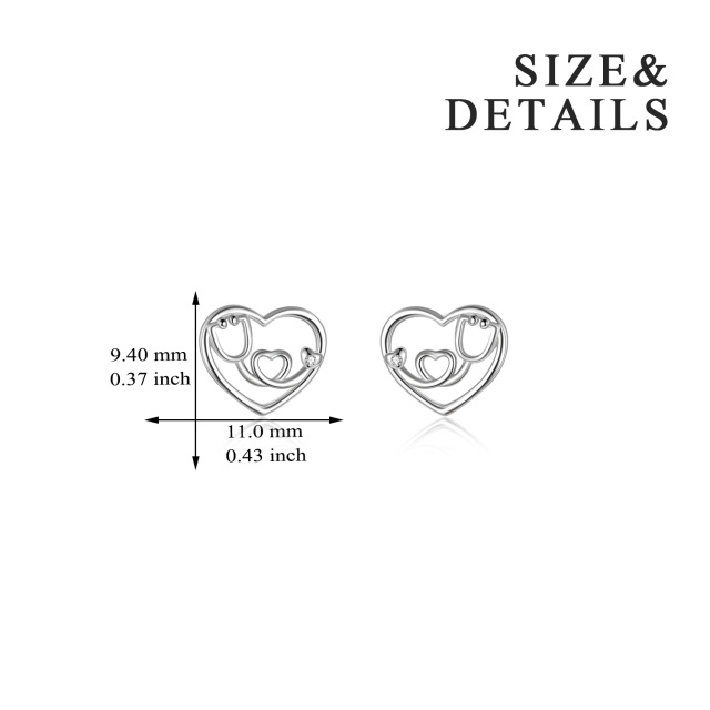 Sterling zilveren cirkelvormige Cubic Zirconia hart stethoscoop Stud Oorbellen-5