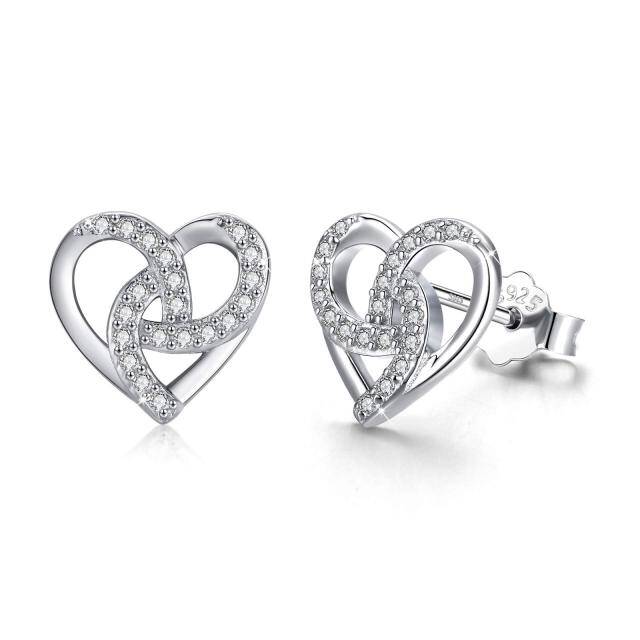 Boucles d'oreilles en argent sterling avec cœur en zircone cubique de forme circulaire-1