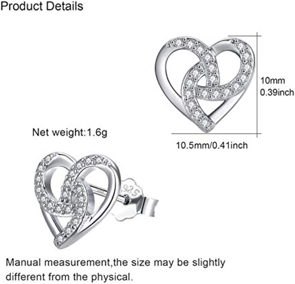 Sterling Silber kreisförmig Cubic Zirkonia Herz Ohrstecker-4