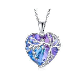 Sterling Silver Tree Of Life & Heart Crystal Pendant Necklace For Women-3