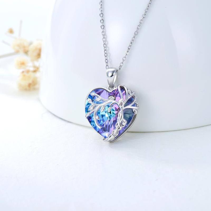 Sterling Silver Tree Of Life & Heart Crystal Pendant Necklace For Women-3