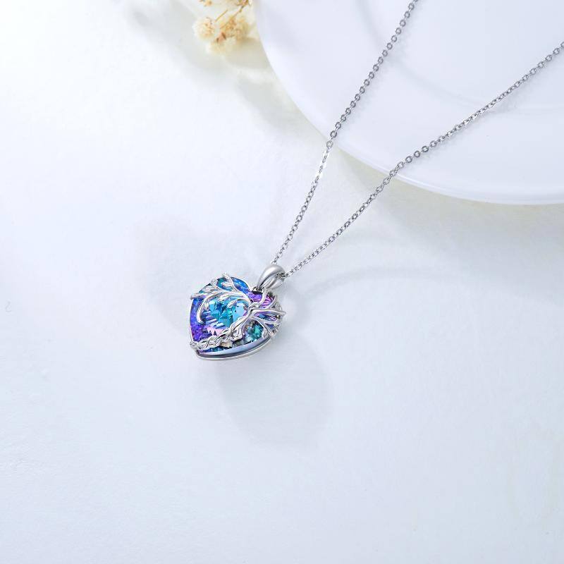 Sterling Silver Tree Of Life & Heart Crystal Pendant Necklace For Women-4