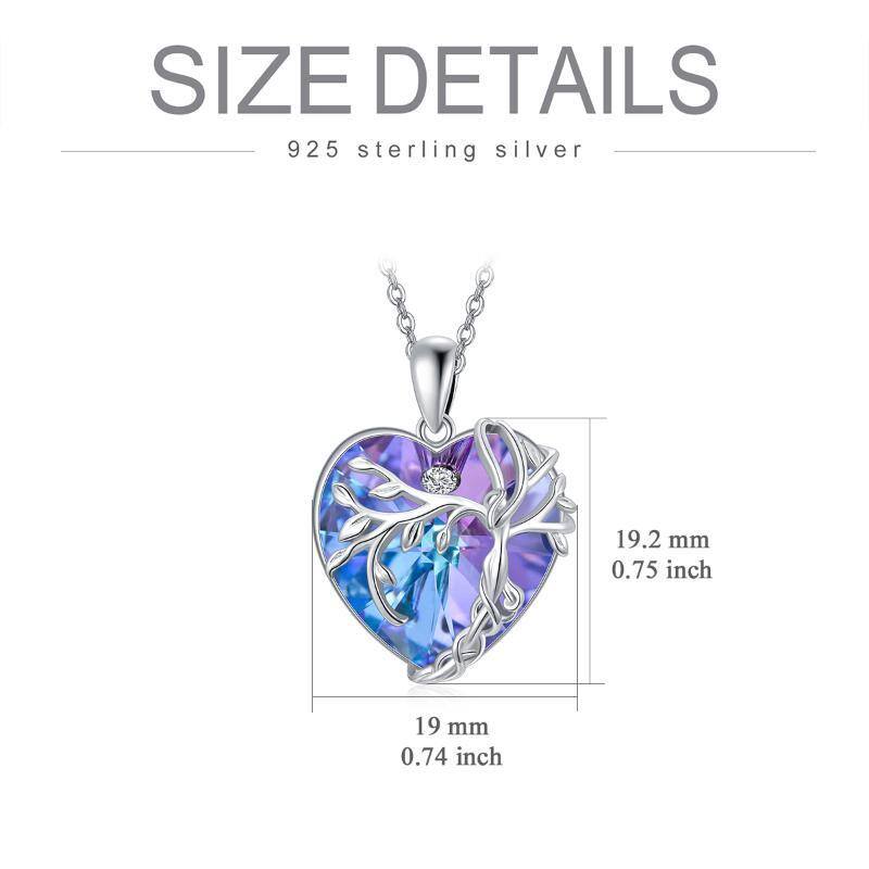 Sterling Silver Tree Of Life & Heart Crystal Pendant Necklace For Women-6