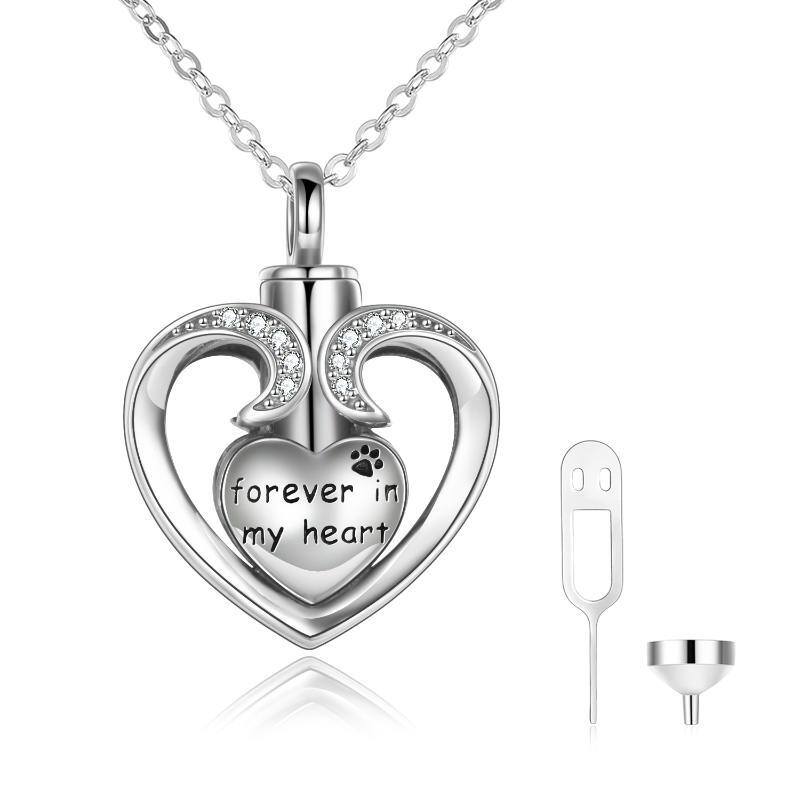 Sterling Silver Circular Shaped Cubic Zirconia Heart Urn Necklace for Ashes-1